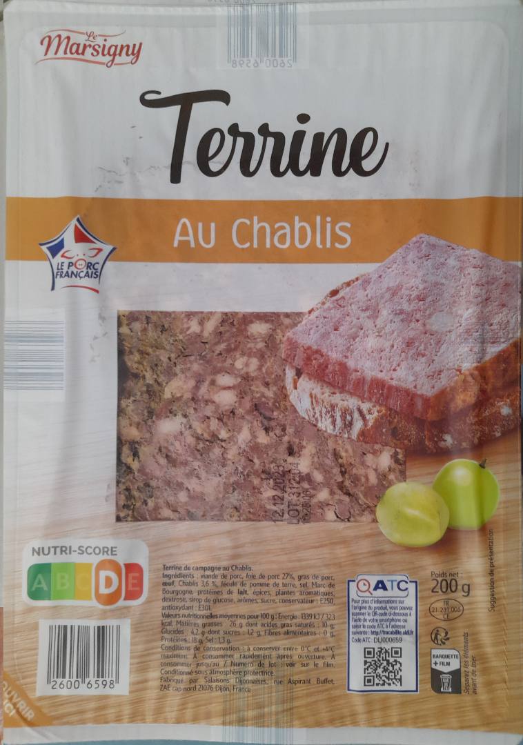Terrine au chablis Le Marsigny : photo du produit rappelé le 18/11/2023