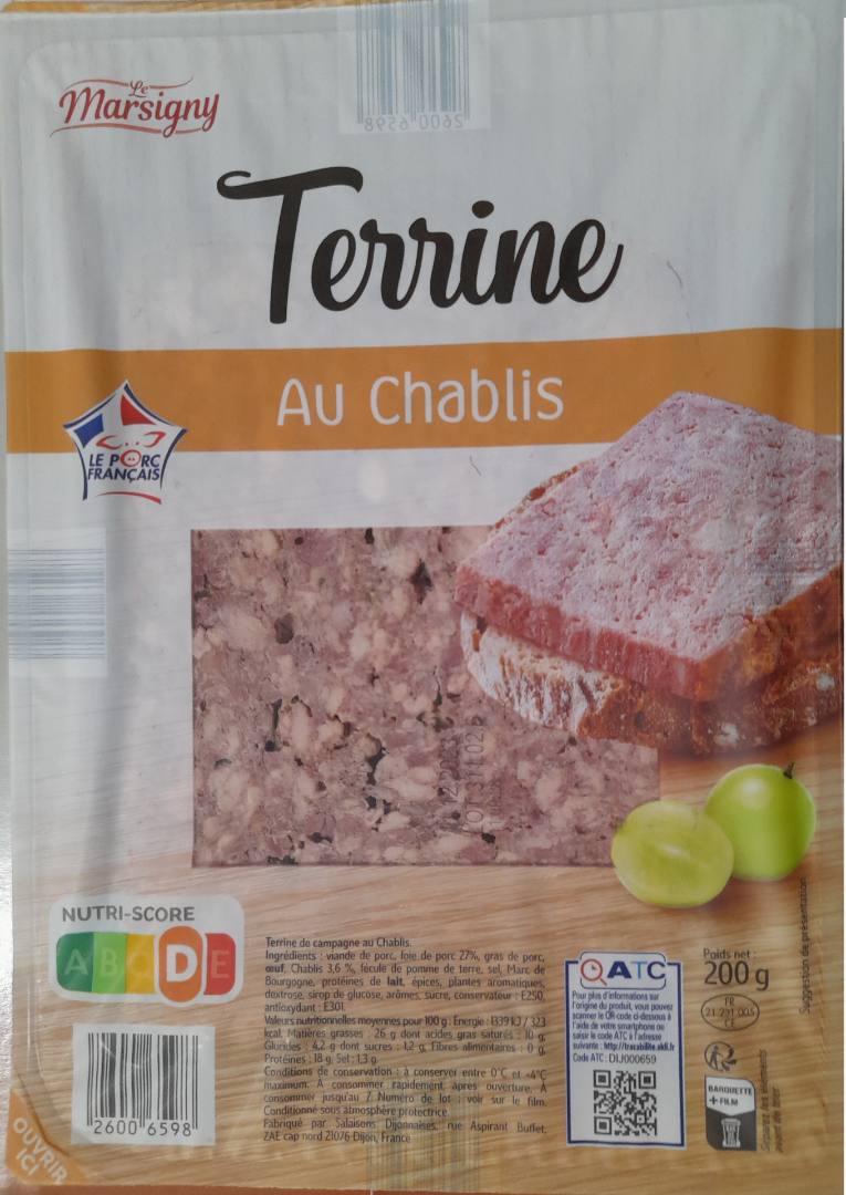 Terrine au chablis Le Marsigny : photo 2 sur 2 du produit rappelé le 18/11/2023