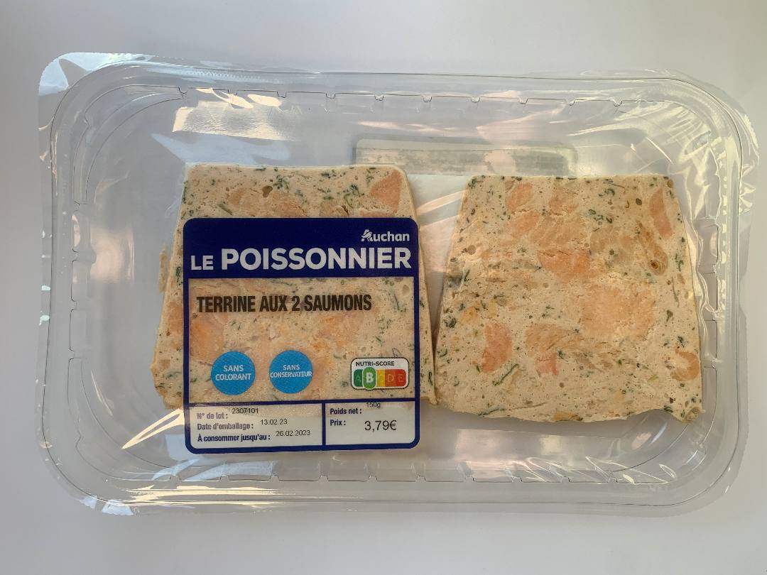 Terrine aux 2 saumons Auchan le Poissonnier : photo du produit rappelé le 28/07/2023