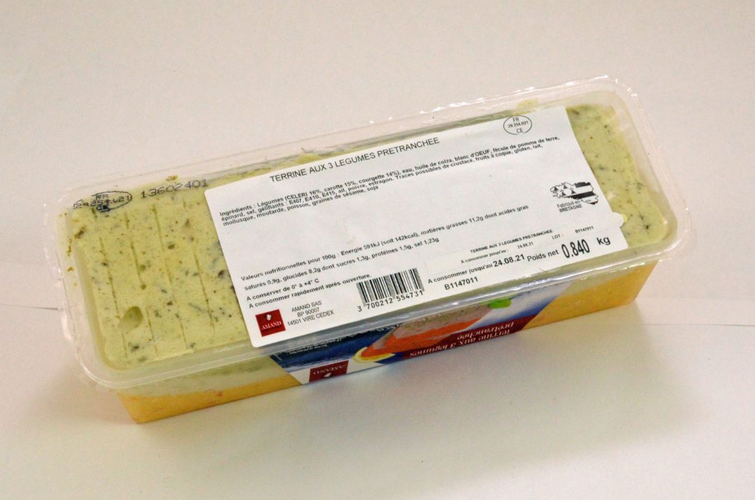 Terrine aux 3 legumes pretranchee 840g Amand Traiteur : photo du produit rappelé le 29/07/2021