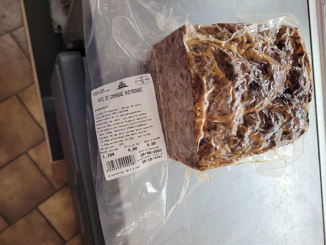 Terrine aveyronnaise Utile Rayon Traditionnel : photo du produit rappelé le 05/10/2021