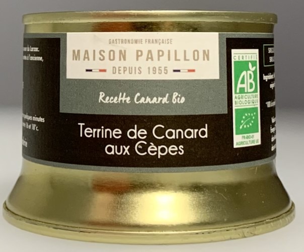 Terrine bio de canard aux cèpes Maison Papillon : photo du produit rappelé le 06/07/2021