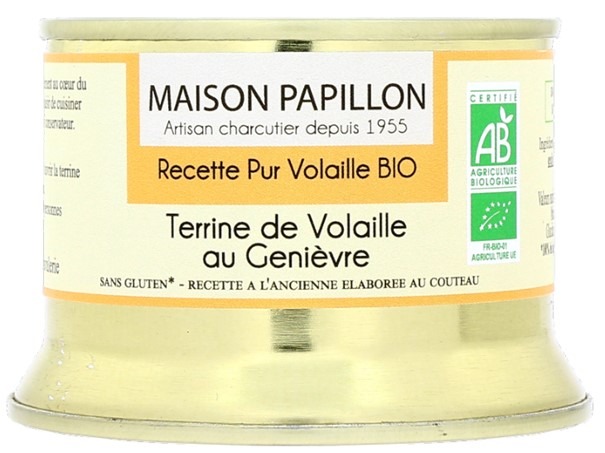 Terrine bio de volaille au genièvre Maison Papillon : photo du produit rappelé le 06/07/2021