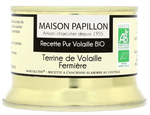 Terrine bio de volaille fermière Maison Papillon : photo du produit rappelé le 06/07/2021