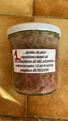 Terrine de porc Earl les Peupliers : photo du produit rappelé le 01/11/2024