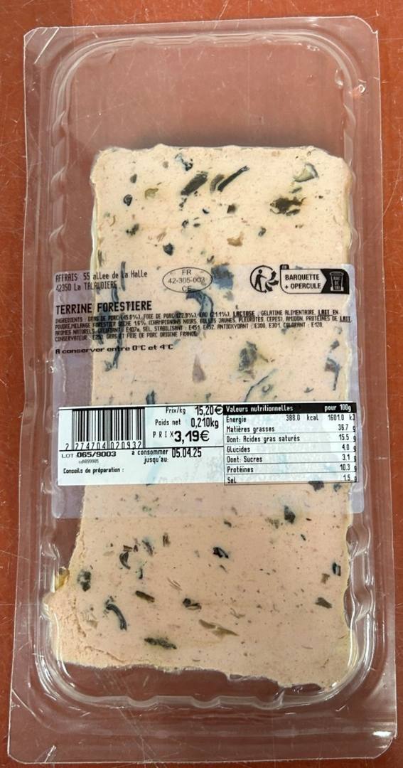 Terrine forestiere Despi le Charcutier : photo 2 sur 2 du produit rappelé le 08/03/2025