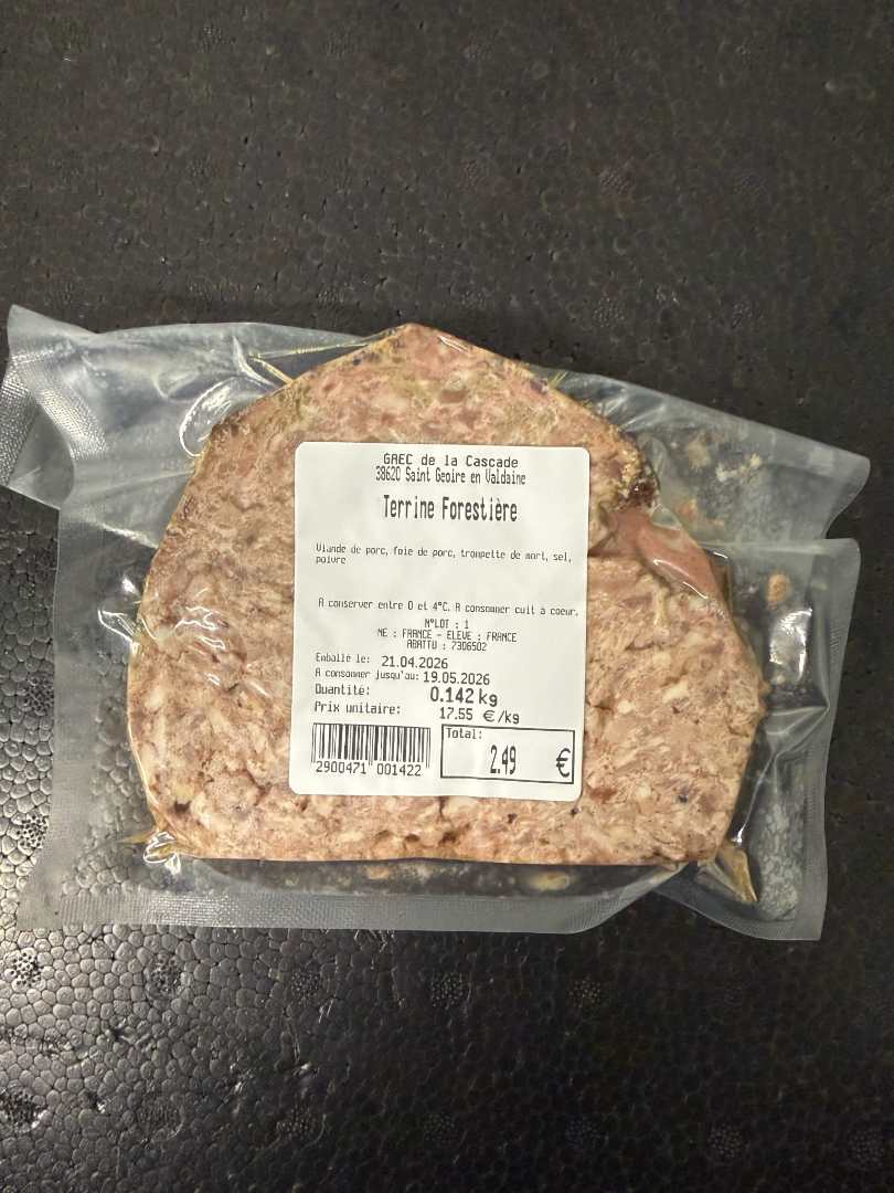Terrine forestière Gaec de la Cascade : photo du produit rappelé le 21/04/2026