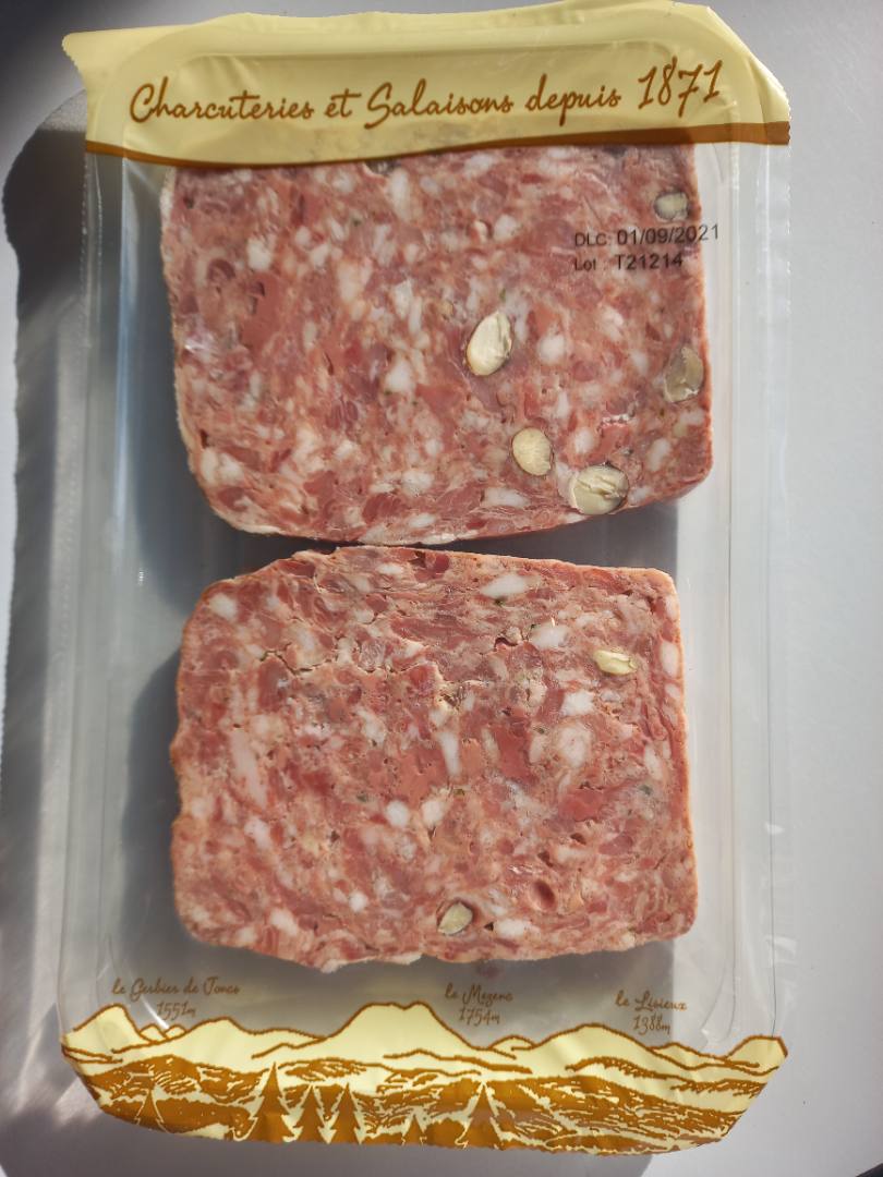 Terrine lapin aux noisettes et thym Salaisons de la Haute Ardèche : photo du produit rappelé le 13/08/2021