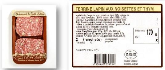 Terrine lapin aux noisettes et thym Salaisons de la Haute Ardèche : photo du produit rappelé le 25/08/2021