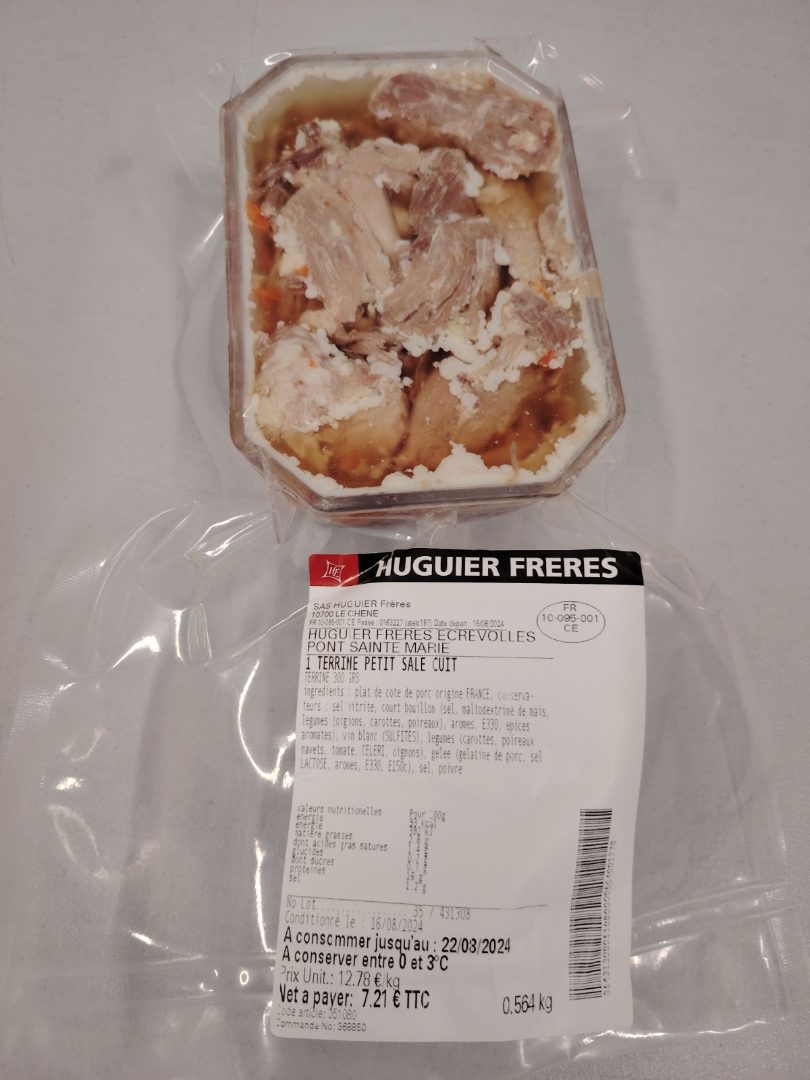 Terrine petit sale cuit Huguier Freres : photo du produit rappelé le 21/08/2024
