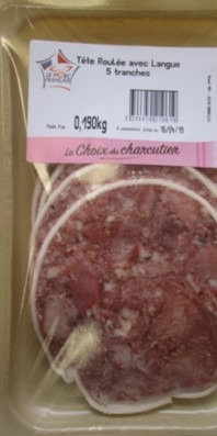 Tête roulée avec langue (5 tranches) 190 g Le Choix du Charcutier : photo du produit rappelé le 05/08/2025