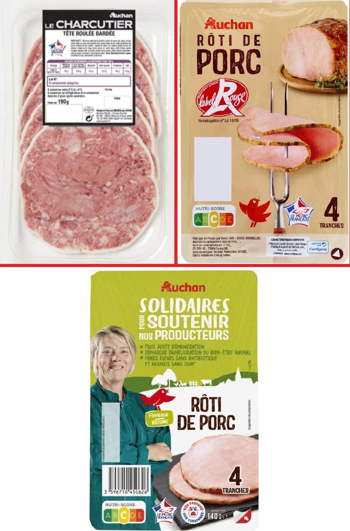 Tête roulée bardée 190g + roti de porc Auchan : photo du produit rappelé le 22/11/2024