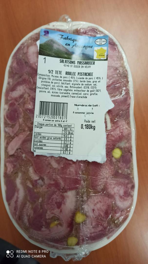 Tête roulée Salaisons Massardier : photo 4 sur 5 du produit rappelé le 14/10/2022