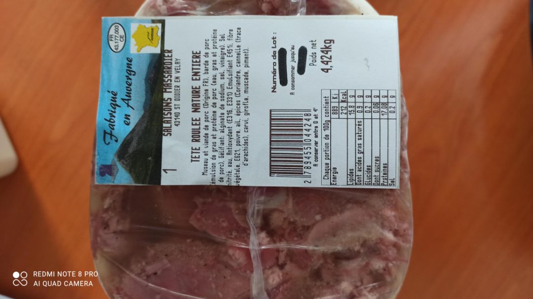 Tête roulée Salaisons Massardier : photo 1 sur 3 du produit rappelé le 17/10/2022