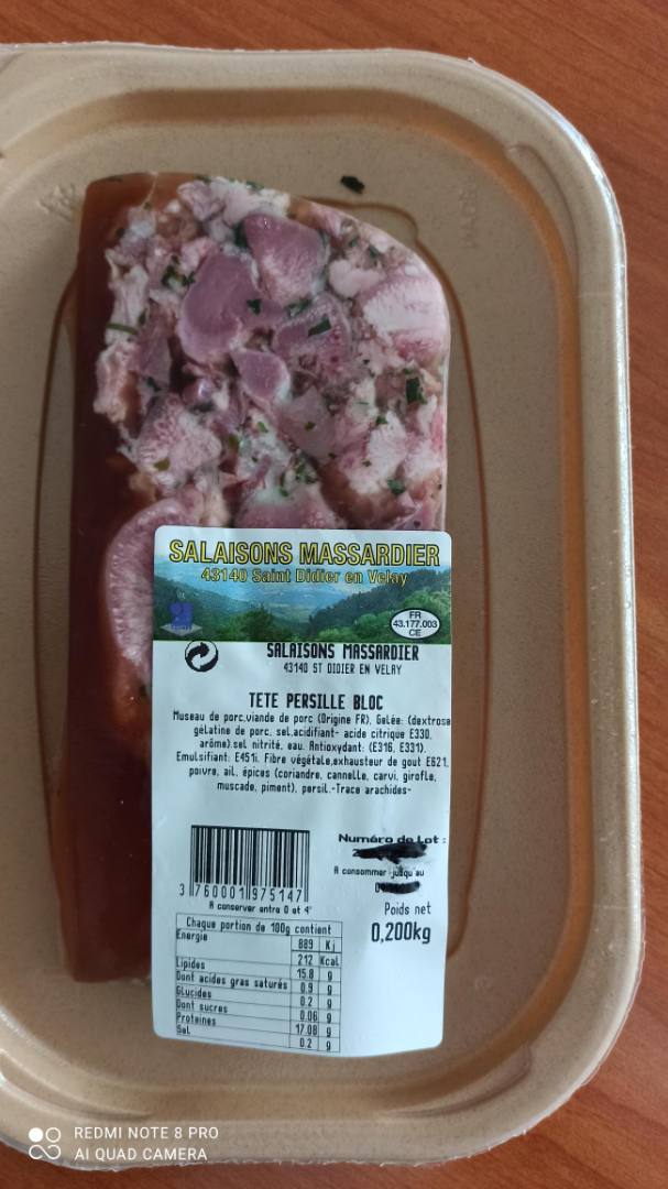 Tête roulée Salaisons Massardier : photo 2 sur 3 du produit rappelé le 17/10/2022