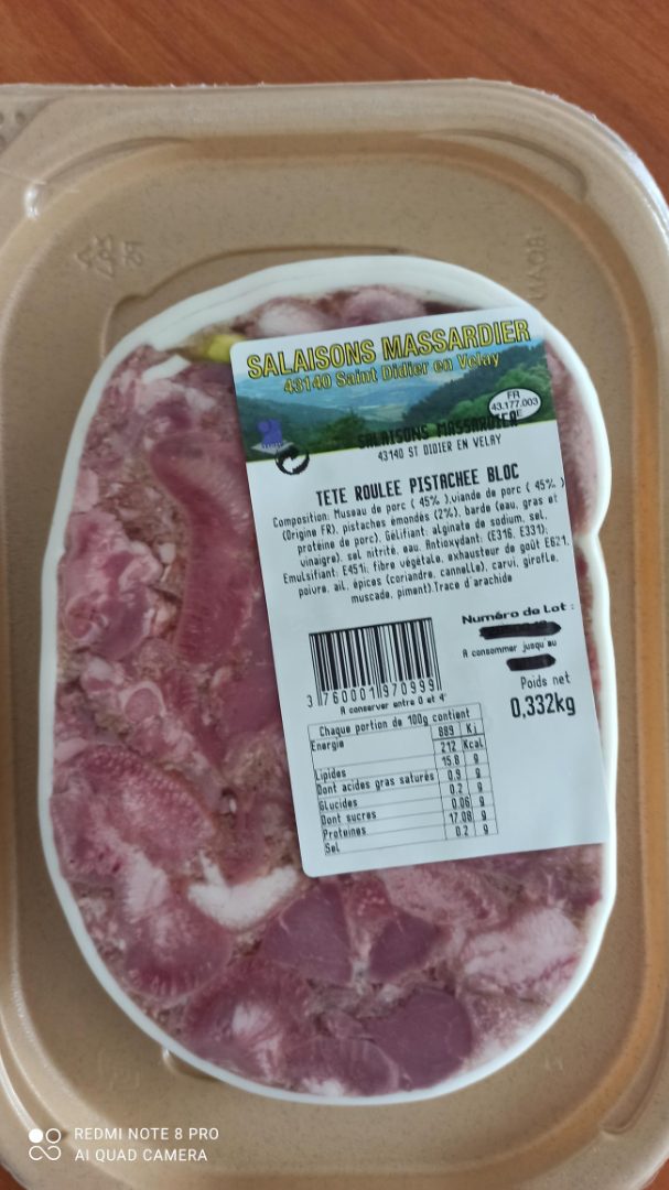 Tête roulée Salaisons Massardier : photo 3 sur 3 du produit rappelé le 17/10/2022
