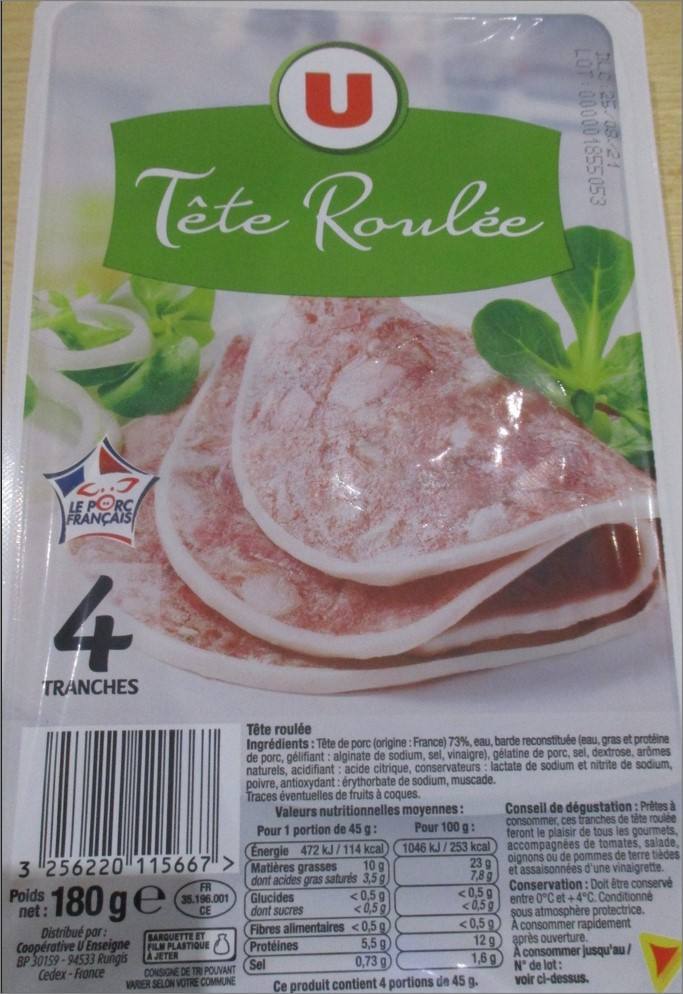 Tête roulée u barquette 4 tranches 180g : photo du produit rappelé le 08/06/2023