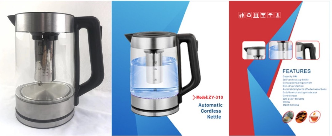 Théière électrique 1.8l / automatic cordless kettle : photo du produit rappelé le 22/02/2022