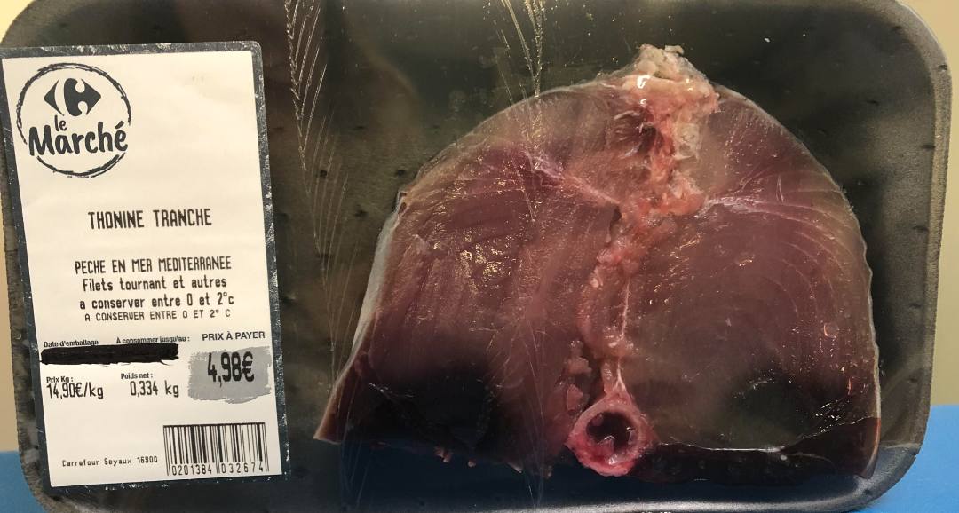 Thon conditionné en tranche individuelle vendu au rayon marée libre : photo du produit rappelé le 05/08/2022
