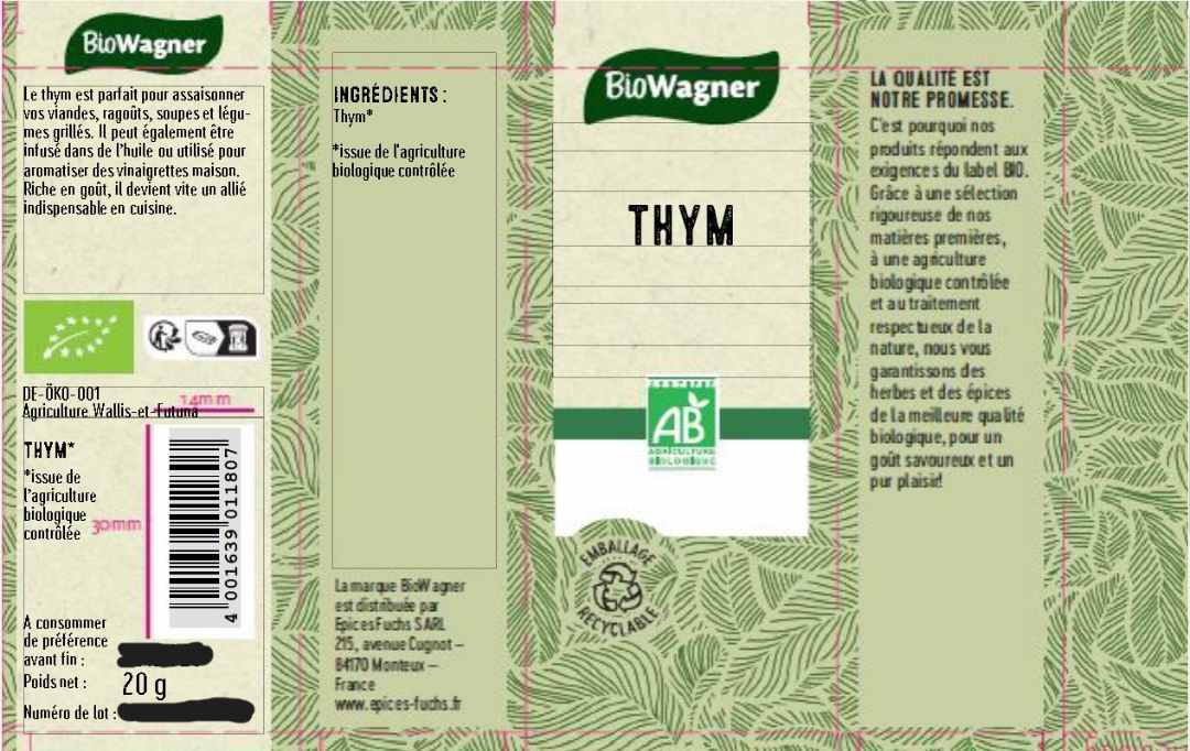 Thym biowagner 25g : photo du produit rappelé le 04/11/2025