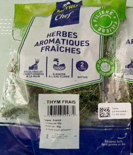 Thym frais botte 30grx2 Metro Chef : photo du produit rappelé le 20/09/2023