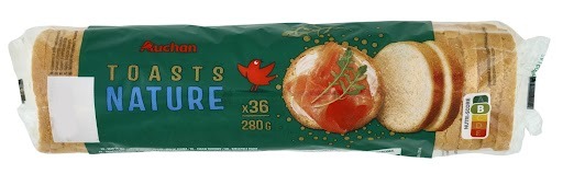 Toast nature Auchan 280g : photo du produit rappelé le 23/12/2025