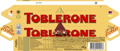 Toblerone chocolat au lait 4x100g Mondelez : photo 2 sur 2 du produit rappelé le 24/01/2024