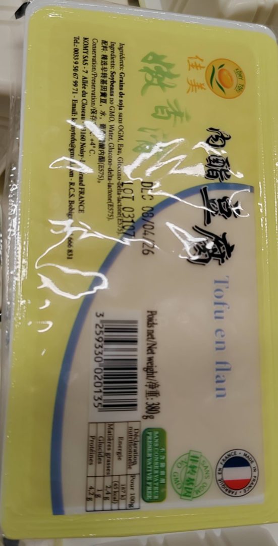 Tofu en flan Komy : photo du produit rappelé le 16/03/2026