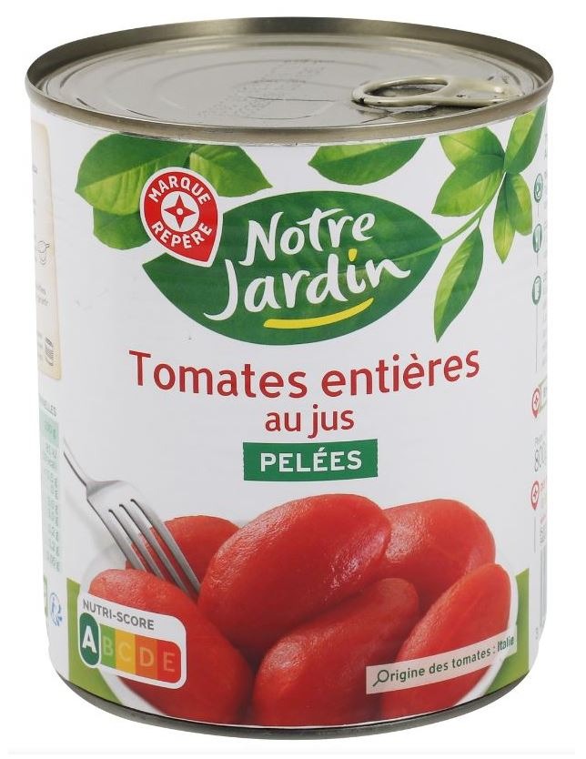 Tomates entieres au jus pelees 800g Notre Jardin : photo du produit rappelé le 26/07/2021