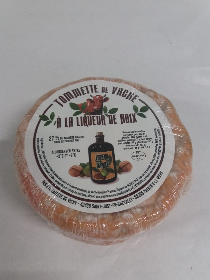 Tomme a la liqueur de noix au lait de vache Societe Laitiere de Vichy : photo du produit rappelé le 10/02/2023