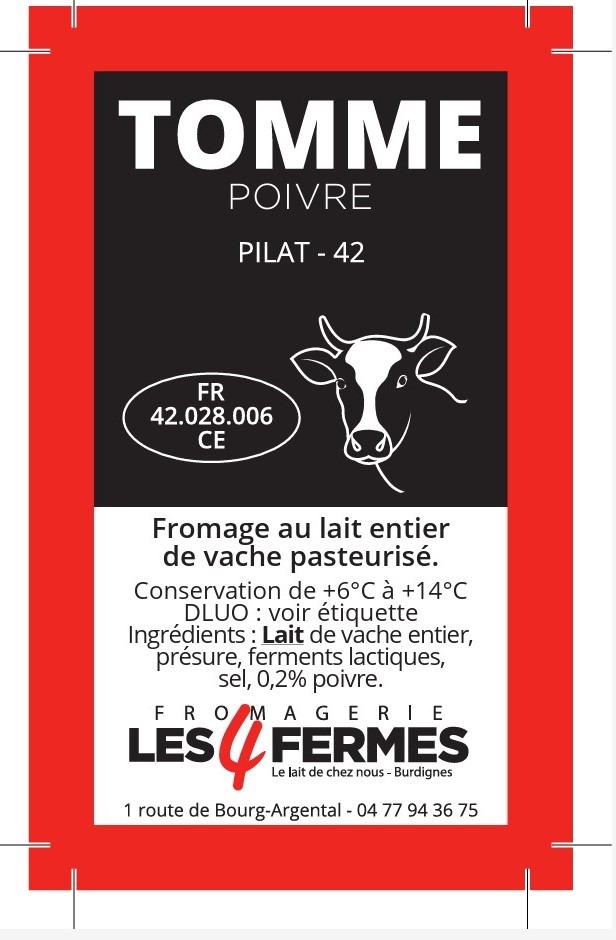 Tomme poivre Fromagerie les 4 Fermes : photo du produit rappelé le 04/09/2026