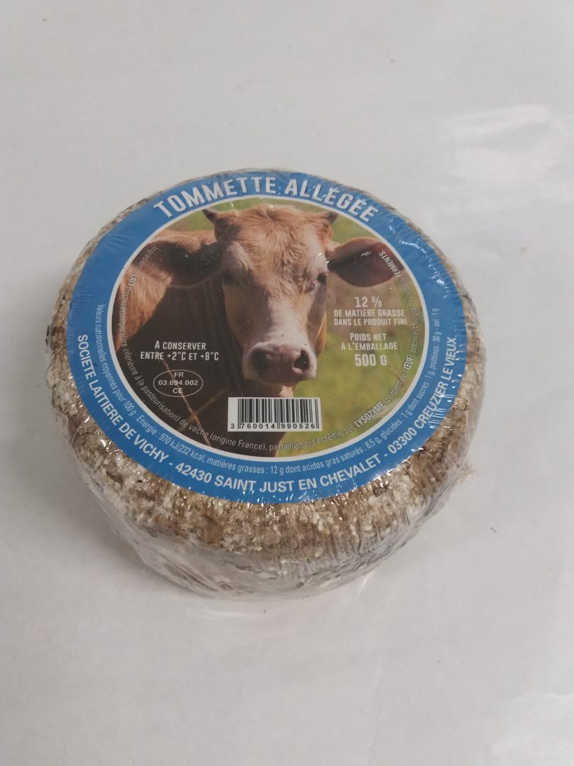 Tommette allegee 500g au lait de vache thermisé Societe Laitiere de Vichy : photo du produit rappelé le 10/02/2023