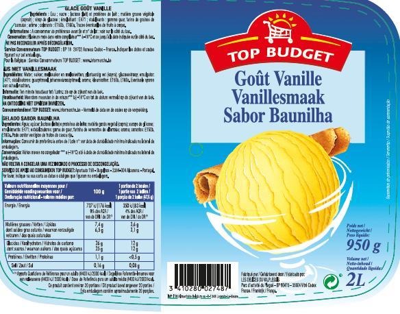 Top budget 2l vanille : photo du produit rappelé le 25/02/2022