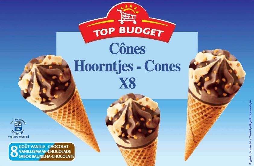 Top budget cone 8x120ml vanille chocolat : photo du produit rappelé le 25/02/2022