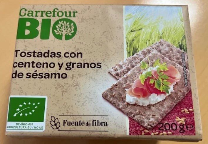 Tostadas con centeno y granos de sésamo 200g Carrefour BIO : photo du produit rappelé le 05/01/2026