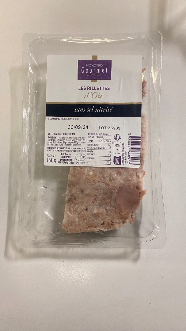 Tranche rillette oie 160g Monoprix Gourmet : photo du produit rappelé le 24/09/2024