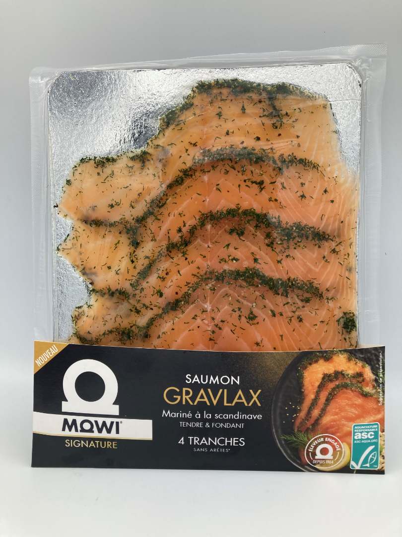 Tranches de saumon asc gravlax décongelé Mowi : photo du produit rappelé le 01/09/2021