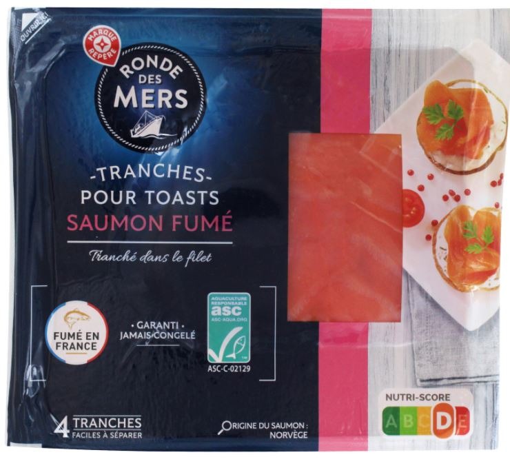 Tranches pour toasts saumon fume - 4 tranches - 80g Ronde des Mers : photo du produit rappelé le 15/02/2022