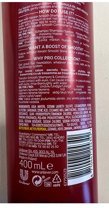 Tresemmé keratin shampoo 400ml : photo du produit rappelé le 03/01/2023