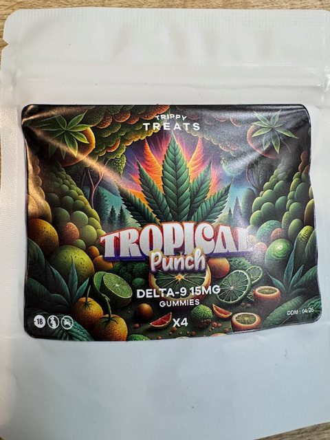 Tropical punch x4 gummies de la marque trippy treats à 15mg : photo du produit rappelé le 14/04/2025