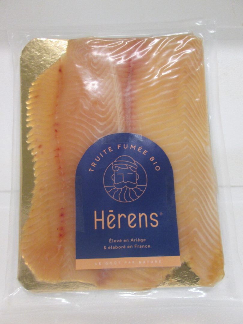 Truite biologique fumée (sachet ou tranchée) Herens et Aucune Marque : photo du produit rappelé le 02/03/2023