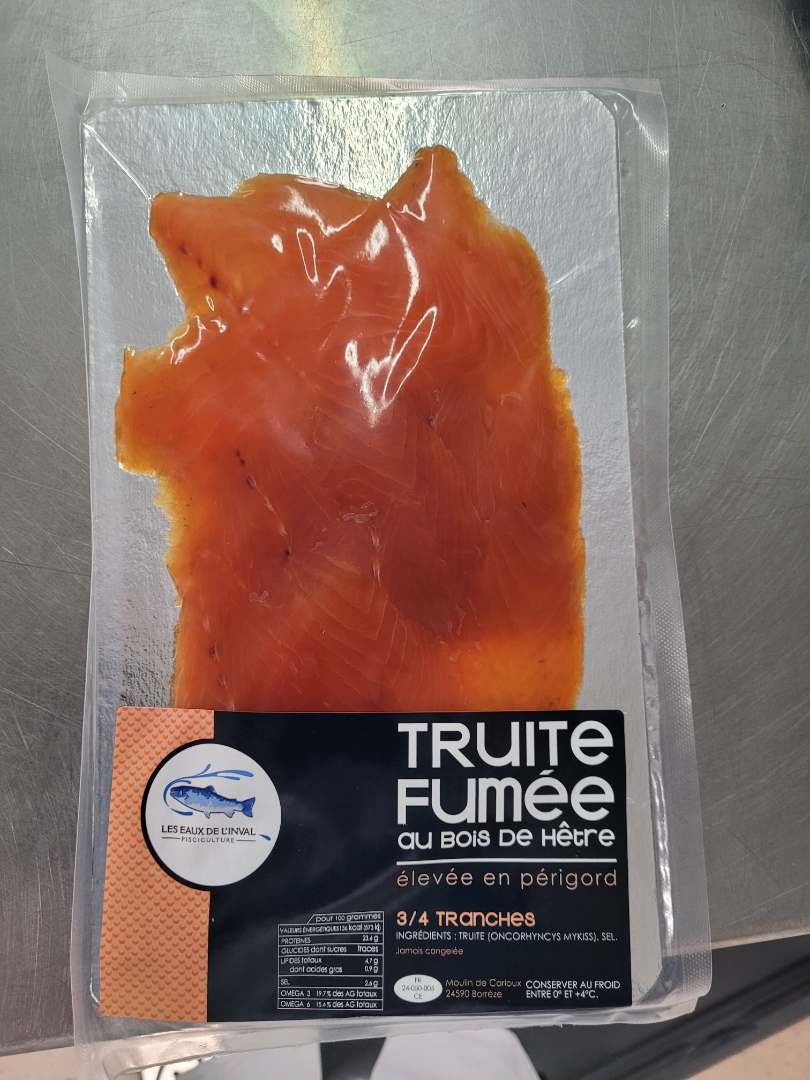 Truite fumée tranchée Pisciculture des Eaux de l'Inval : photo du produit rappelé le 22/09/2022