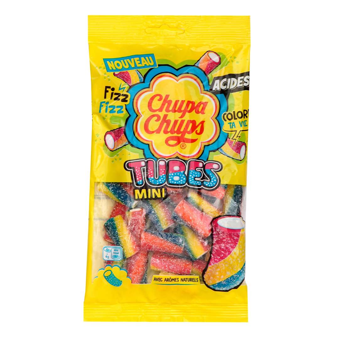 Tubes mini avec arômes naturels - confiserie gélifiée acidulée Chupa Chups : photo du produit rappelé le 30/03/2023