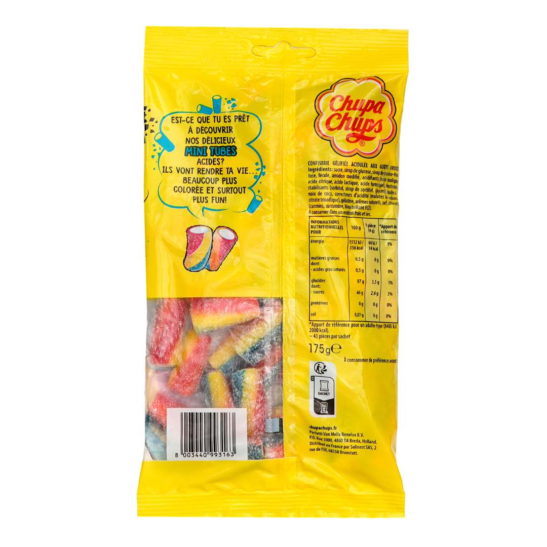 Tubes mini avec arômes naturels - confiserie gélifiée acidulée Chupa Chups : photo 2 sur 2 du produit rappelé le 30/03/2023