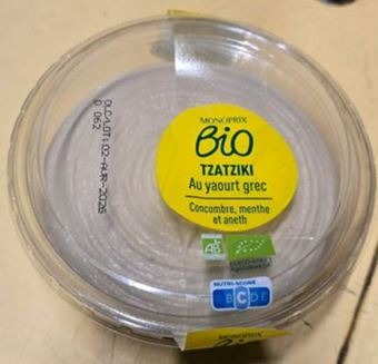 Tzatziki 180g Monoprix bio : photo du produit rappelé le 13/03/2026