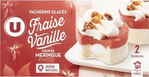Vacherins glaces fraise vanille coeur meringue u Marque U : photo du produit rappelé le 04/03/2022