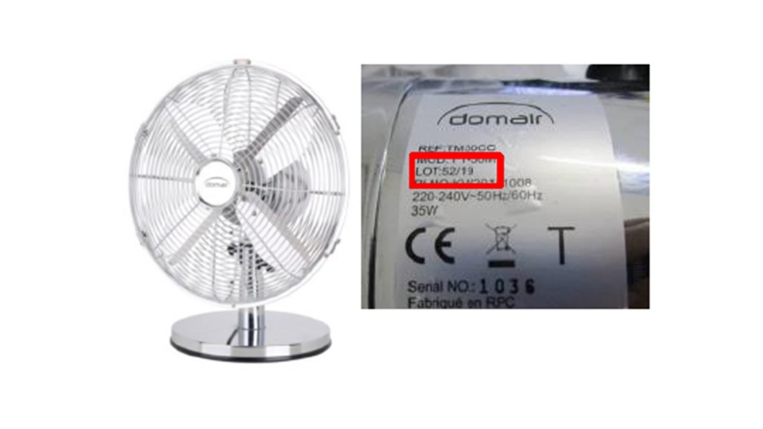Ventilateur de table d 30cm chrome Domair : photo du produit rappelé le 24/11/2021