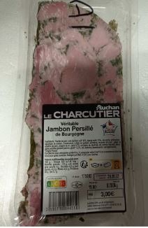Veritable jambon persille de bourgogne Auchan le charcutier : photo du produit rappelé le 08/07/2022