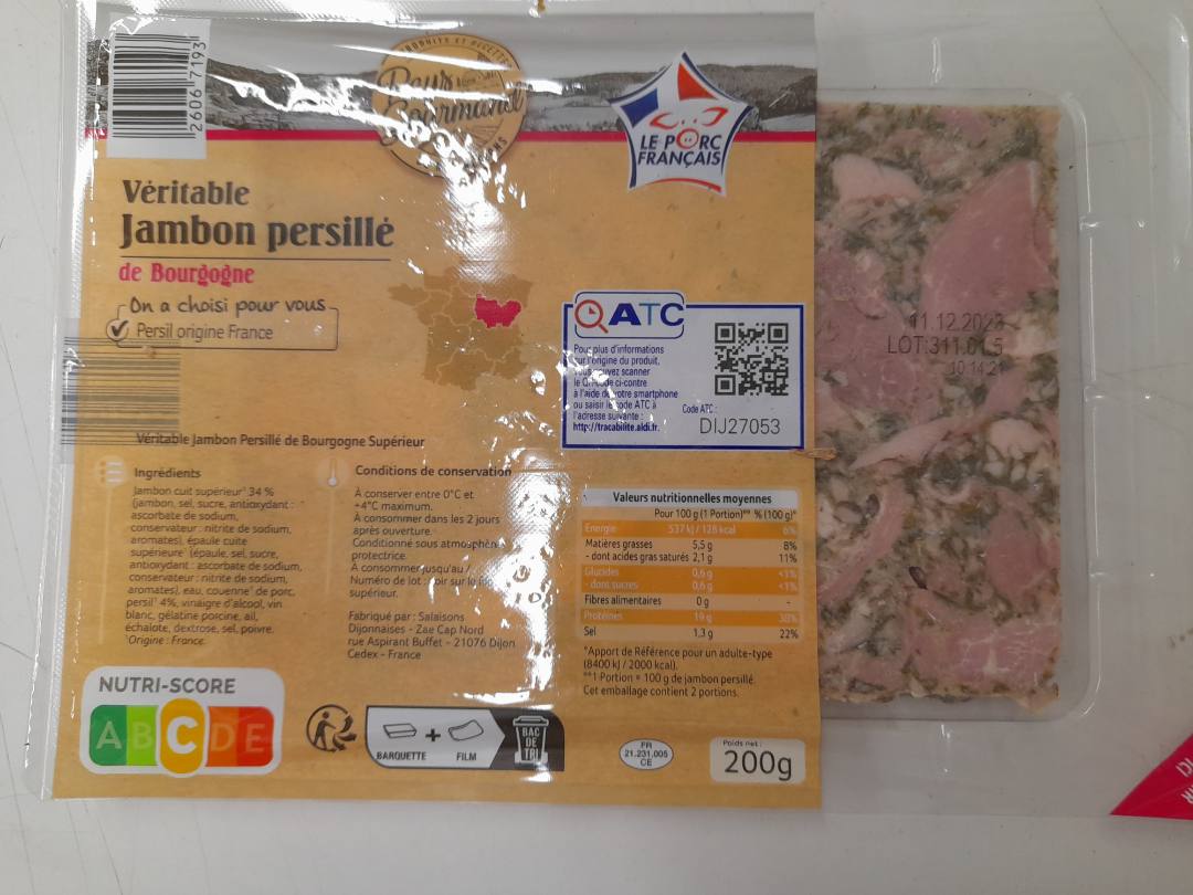 Véritable jambon persillé de bourgogne Pays Gourmand : photo du produit rappelé le 16/11/2023