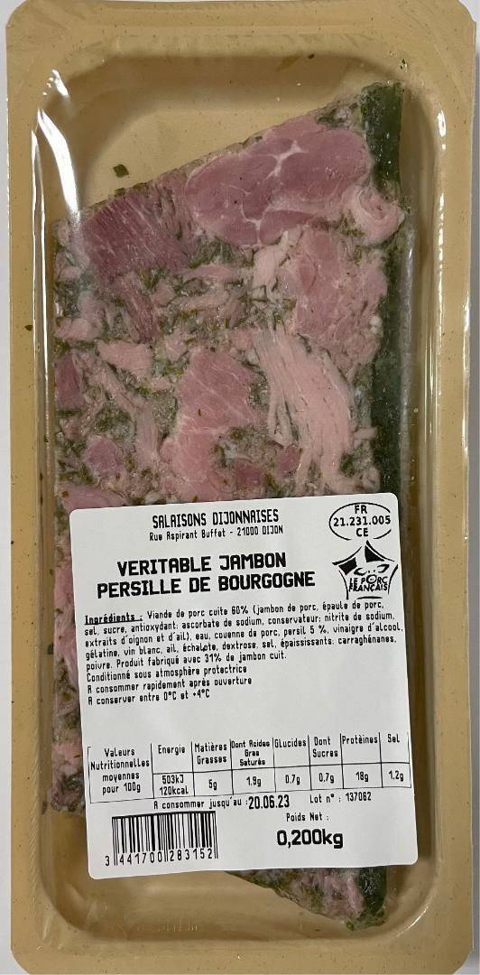 Véritable jambon persillé de bourgogne Salaisons Dijonnaises : photo du produit rappelé le 26/05/2023